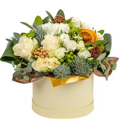 White Christmas Hat Box Arrangement